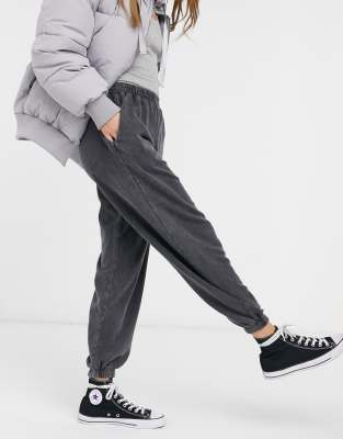 Girls Grey Acid Wash Cuffed Joggers