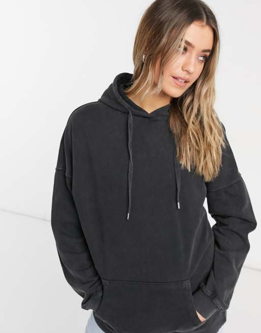 Oversized Washed-look Hoodie - Dark gray - Ladies