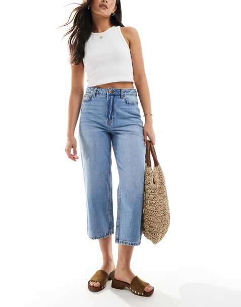 New Look - Adalae - Cropped jeans met wijde pijpen in blauw - view 1