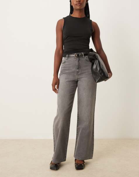 New Look - Adalae - Grå jeans med høj hals og vide ben - view 1