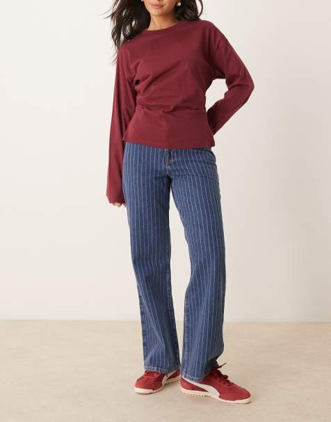 New Look Adalae wide leg jeans with stripes in mid blue - view 1