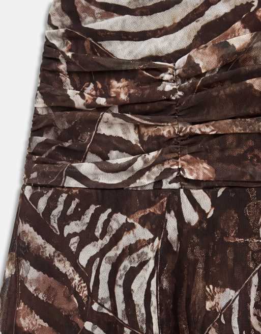 New Look animal halter neck ruched mini dress in brown, 8 of 8