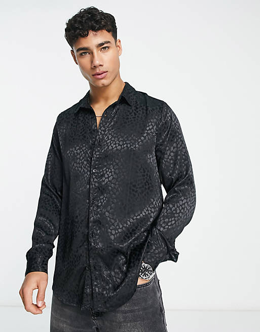 New Look animal jacquard satin shirt in black | ASOS