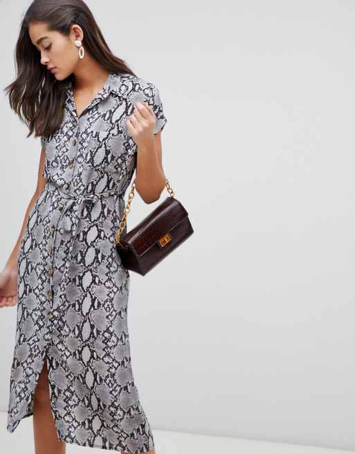 New Look animal print midi shirt dress in grey pattern ASOS New Look animal print midi shirt dress in grey pattern ASOS