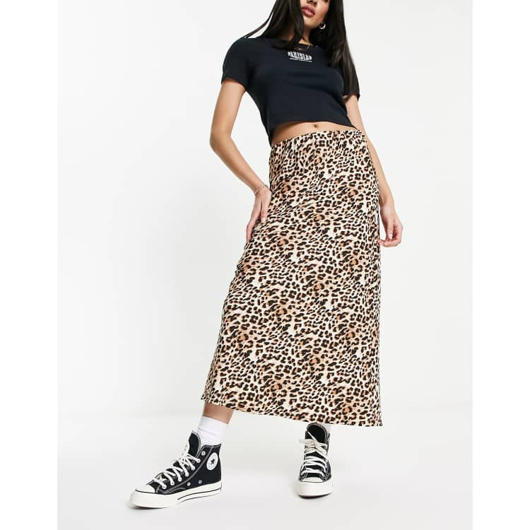 New Look animal print midi skirt in brown ASOS