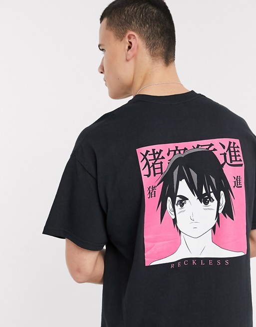 New Look anime back print t-shirt in black