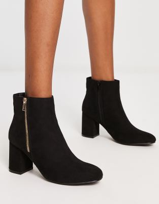 New Look - Ankle-Boots aus schwarzem Wildlederimitat mit goldfarbenem Reißverschluss