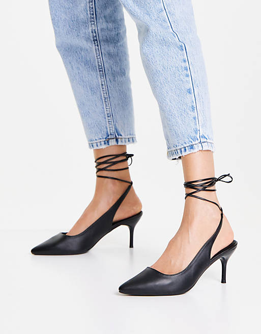 New Look ankle tie court shoe in black