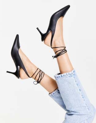 black patent court shoes with ankle strap