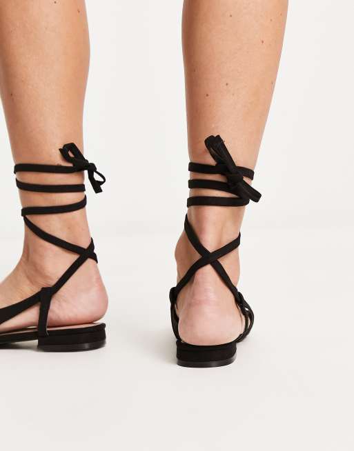 Black ankle tie sales flat sandals