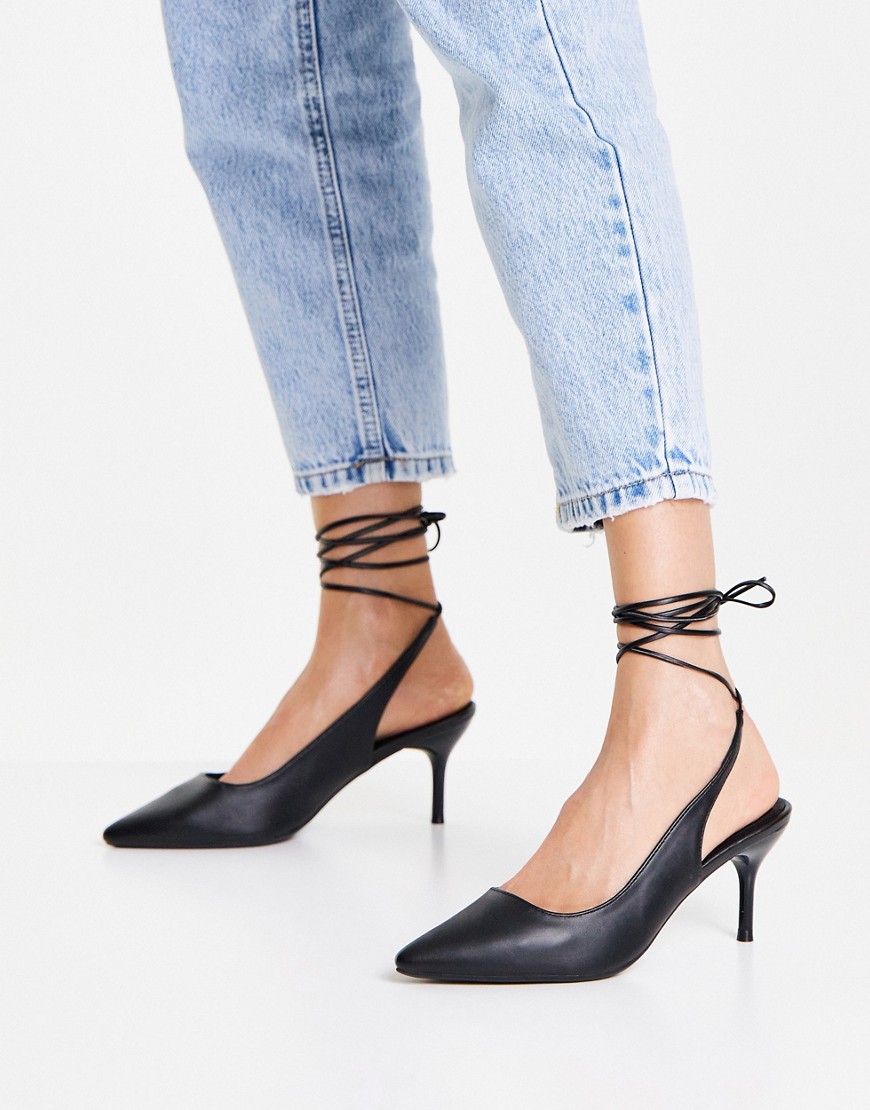 New Look ankle tie heeled pumps in black