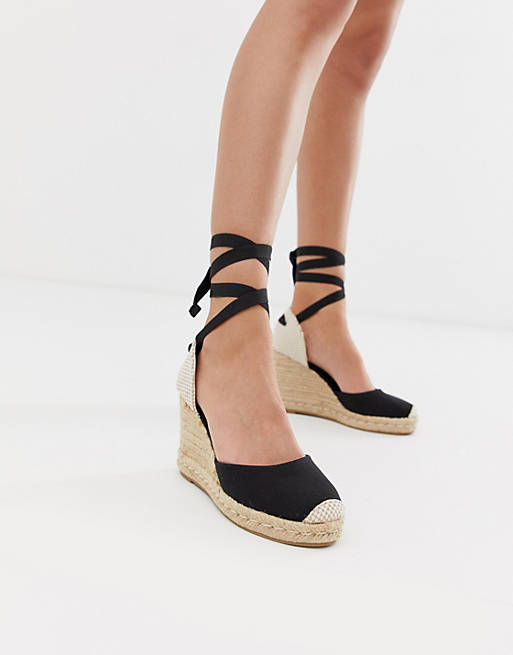 New Look ankle tie up espadrille heel in black | ASOS
