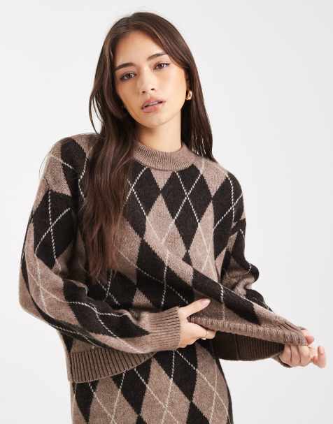 New Look argyle crew neck jumper in brown (Part of a set) - view 1