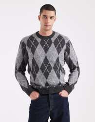 New Look argyle knit jumper in grey
