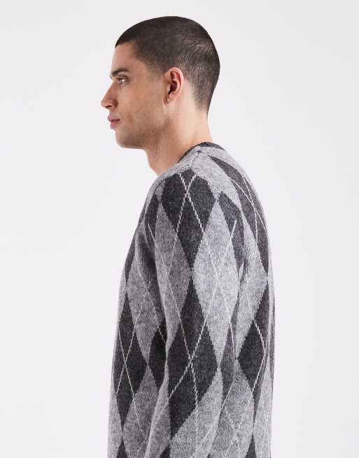 New Look argyle knit jumper in grey, 4 of 5