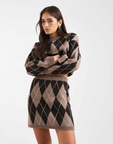 New Look argyle mini skirt in brown (Part of a set) - view 1