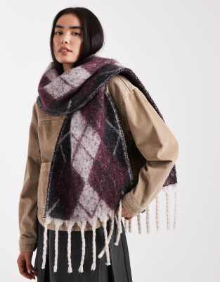 New Look New Look argyle print scarf in burgundy-Red