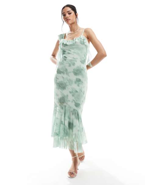 New Look asymetric midi dress in green floral - view 1