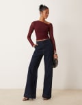 [New Look] New Look asymmetric long sleeve mesh top in burgundy-Red 14 BURGUNDY