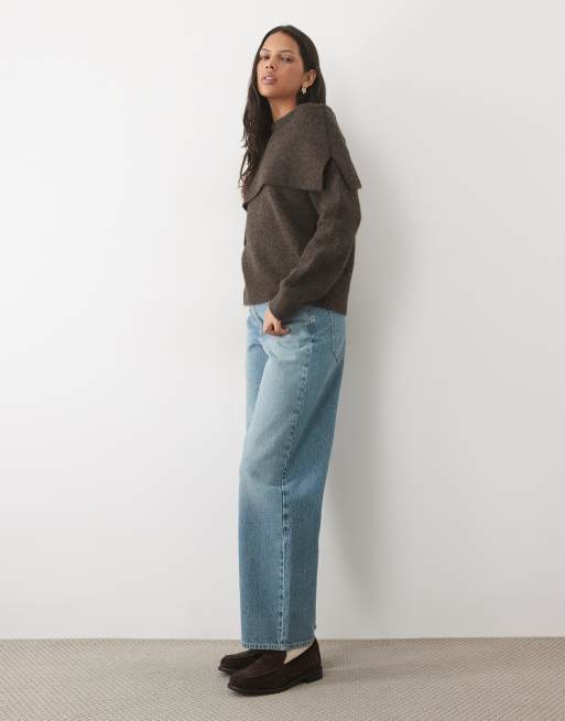 New Look asymmetric shoulder detail jumper in dark mink brown, 3 of 4