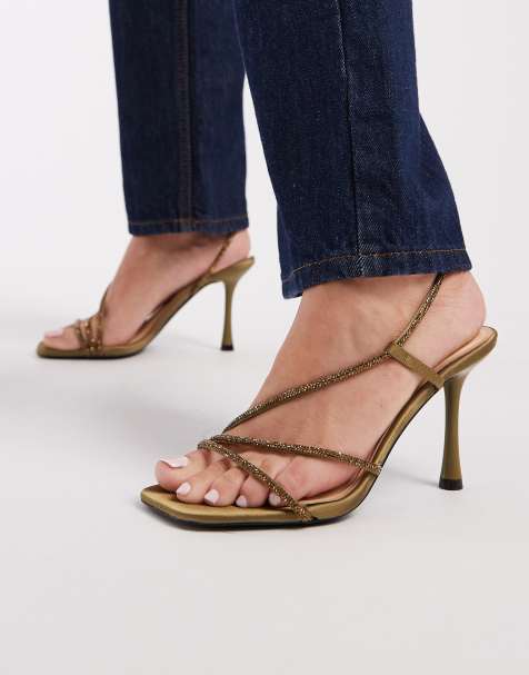 New Look - Asymmetrische sandalen met hak en versiering in donkergroen - view 1
