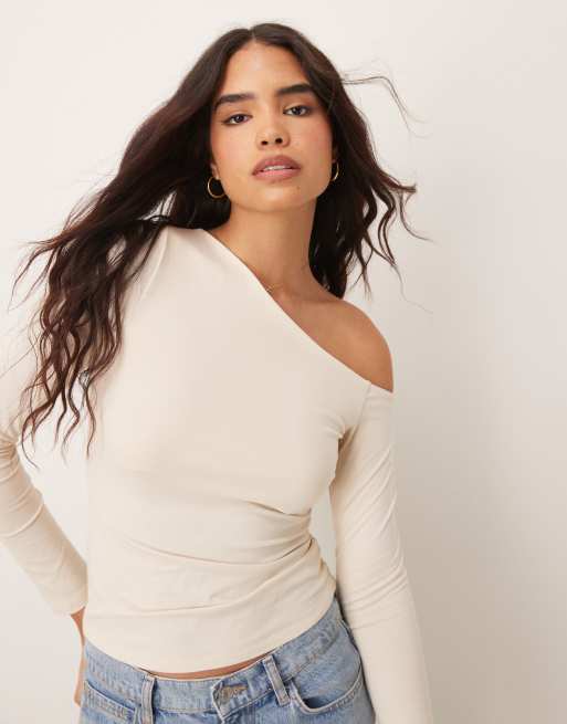 New Look - Asymmetrische top met lange mouwen in wit