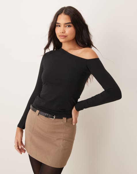 New Look - Asymmetrische top met lange mouwen in zwart - view 1