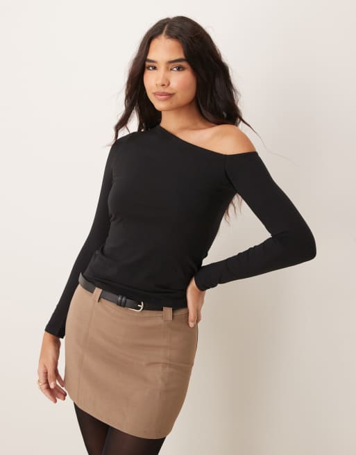 New Look - Asymmetrische top met lange mouwen in zwart
