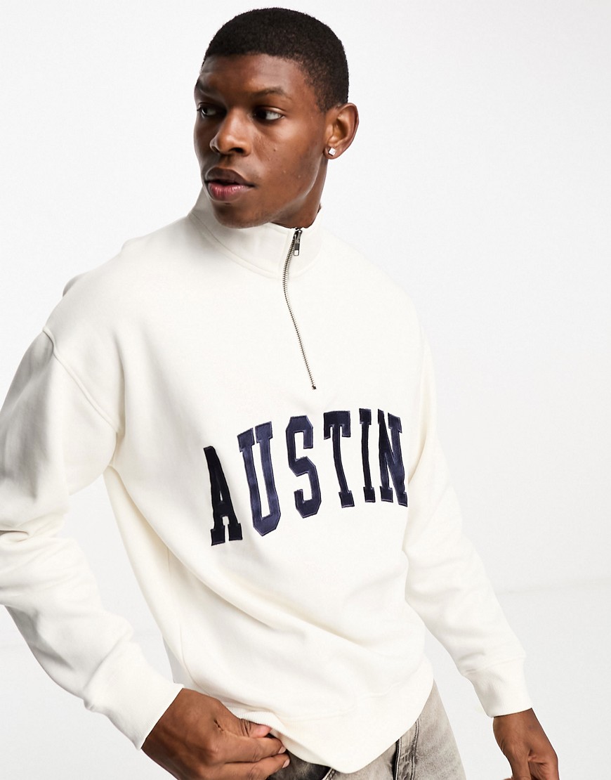 New Look Austin embroidered funnel neck in off white