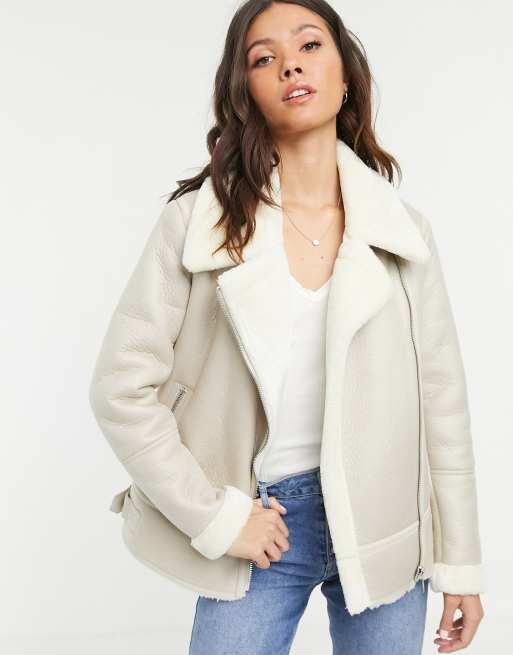 New Look aviator jacket in cream | ASOS