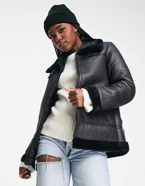 Womens black aviator coat sale