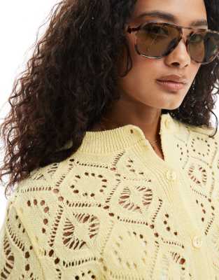 New Look New Look aviator sunglasses in green tint-Brown