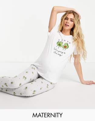 New Look avocado motif tee & legging pajama set-White