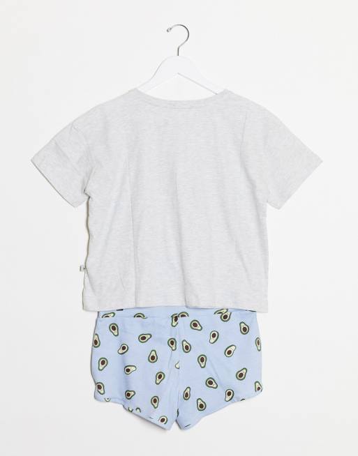 New Look Avocado Pajamas Short Set In Gray Pattern Asos