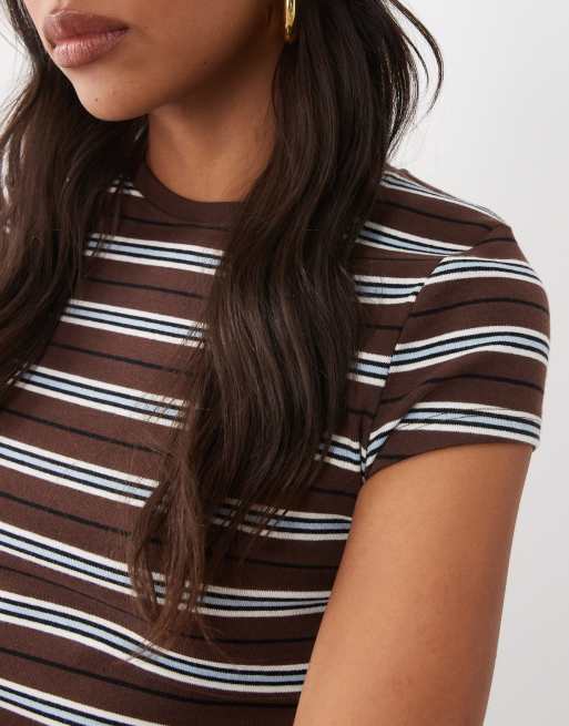New Look baby tee a righe marroni e blu, 3 di 4