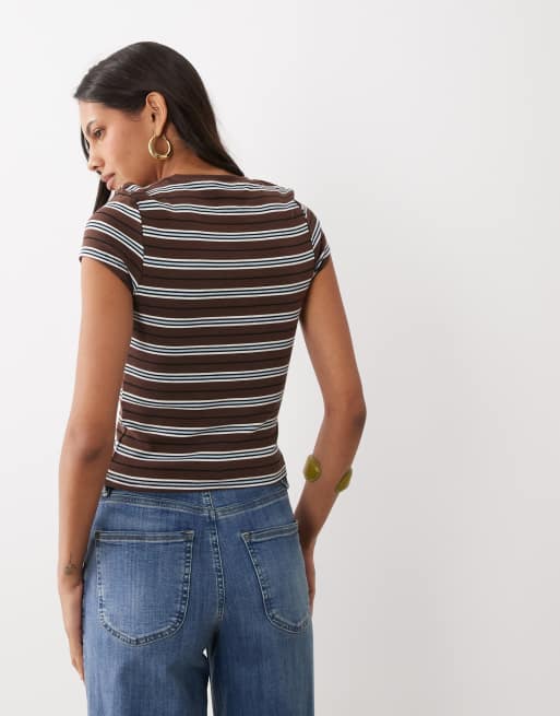 New Look baby tee in brown and blue stripe, 4 of 4