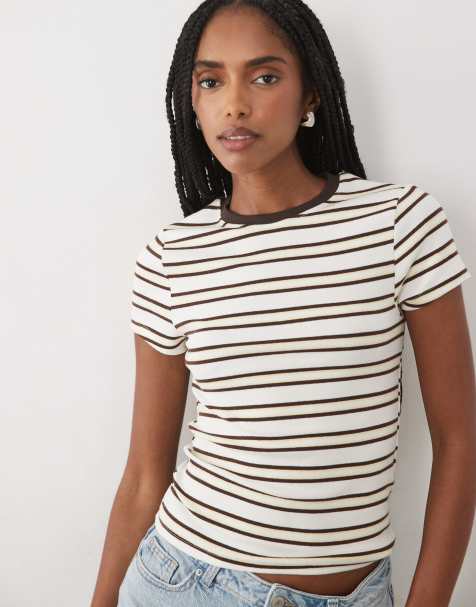 New Look baby tee w brązowo-żółte paski - view 1