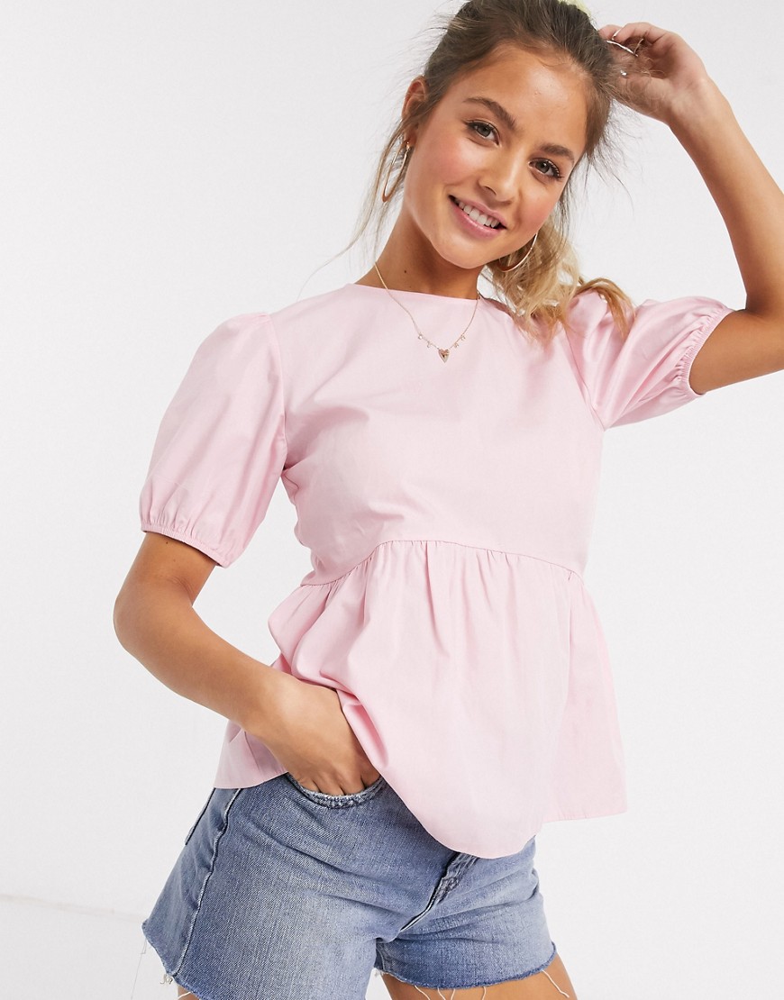 New Look - Babydoll-blouse met pofmouwen in roze