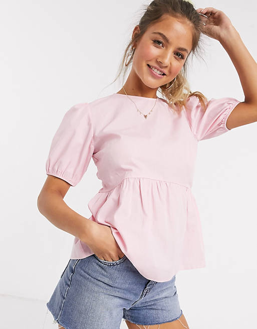New Look babydoll puff sleeve blouse in pink