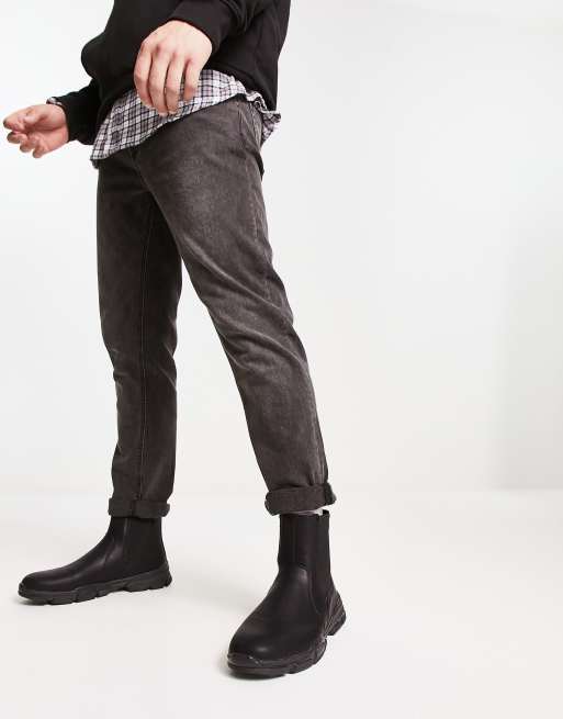 Mens black skinny outlet jeans with chelsea boots