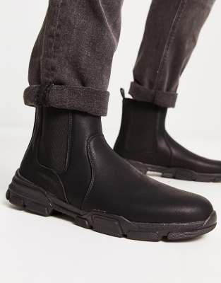 pimkie chunky pull on chelsea boots with back tab in black