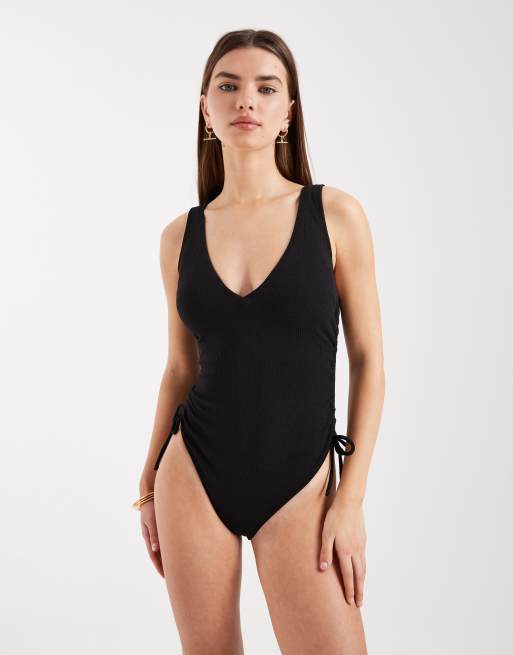 New Look - Badpak met gerimpelde zijkanten in zwart, 4 van 4