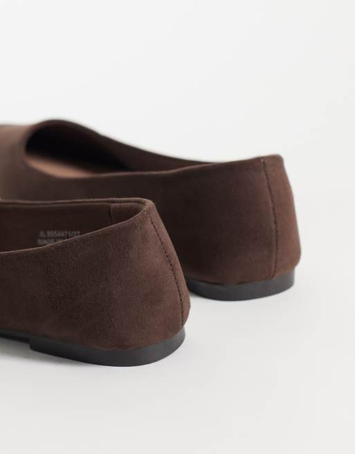 New Look - bailarinas de suedette con punta en marrón oscuro, 4 de 4