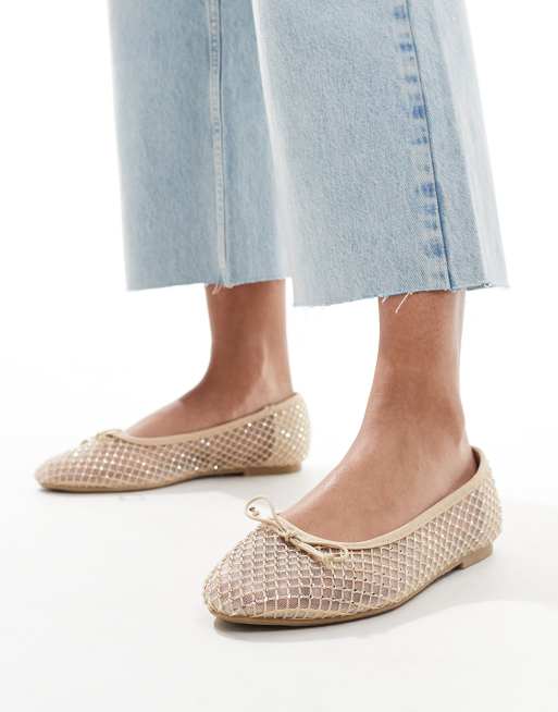 New Look - Ballerina's met brede pasvorm en versiering in beige