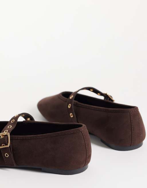 New Look ballerines en suédine avec bride à œillets marron, 3 de 4