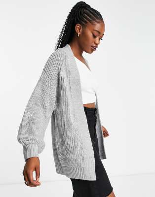 New Look balloon sleeve knitted cardigan in light grey