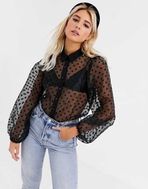 Black mesh best sale polka dot top