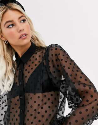 organza polka dot balloon sleeve blouse