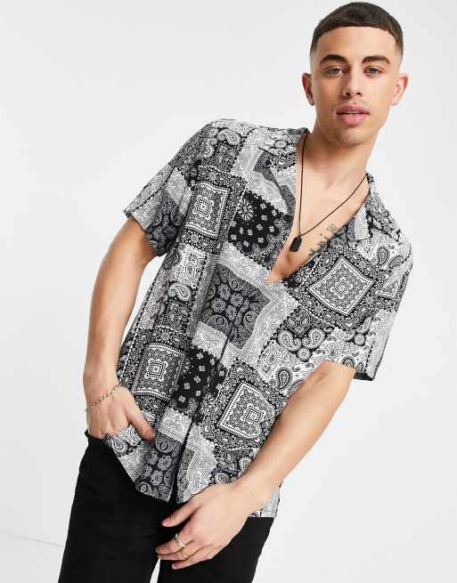 New Look short sleeve bandana print shirt in black