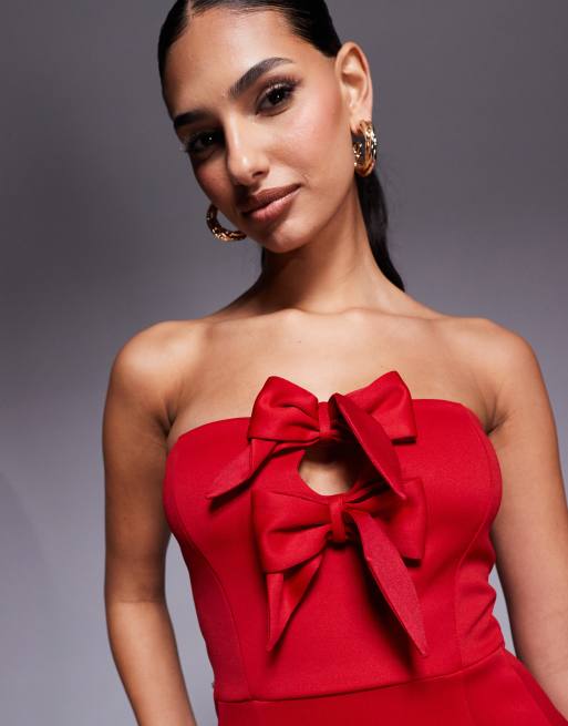 New Look - Bandeau mini jurk met strikdetail in rood, 2 van 4